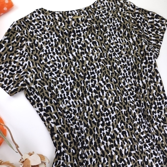 Michael Kors Green Black White Patterned Rayon Blend Dress Sz M - Picture 9 of 11